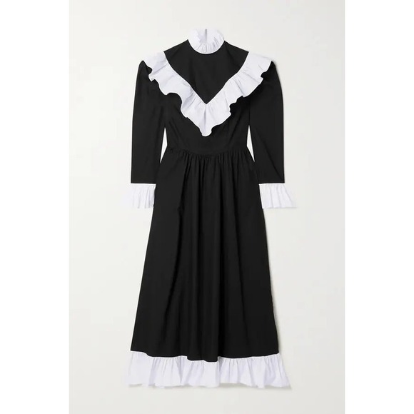 NWT Batsheva Black White Ruffle Cotton Midi Dress Size 2 - Picture 6 of 7